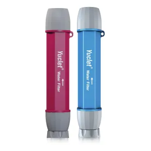 Personal Water Filter Straw for Drinking Survival, Water Purifier Filtration System Survival Gear and Supplies for Camping, Hiking, Travel, and Emergency Preparedness (1 Bule & 1 Plum Red)