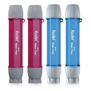 Personal Water Filter Straw for Drinking Survival, Water Purifier Filtration System Survival Gear and Supplies for Camping, Hiking, Travel, and Emergency Preparedness (2 Bule & 2 Plum Red)