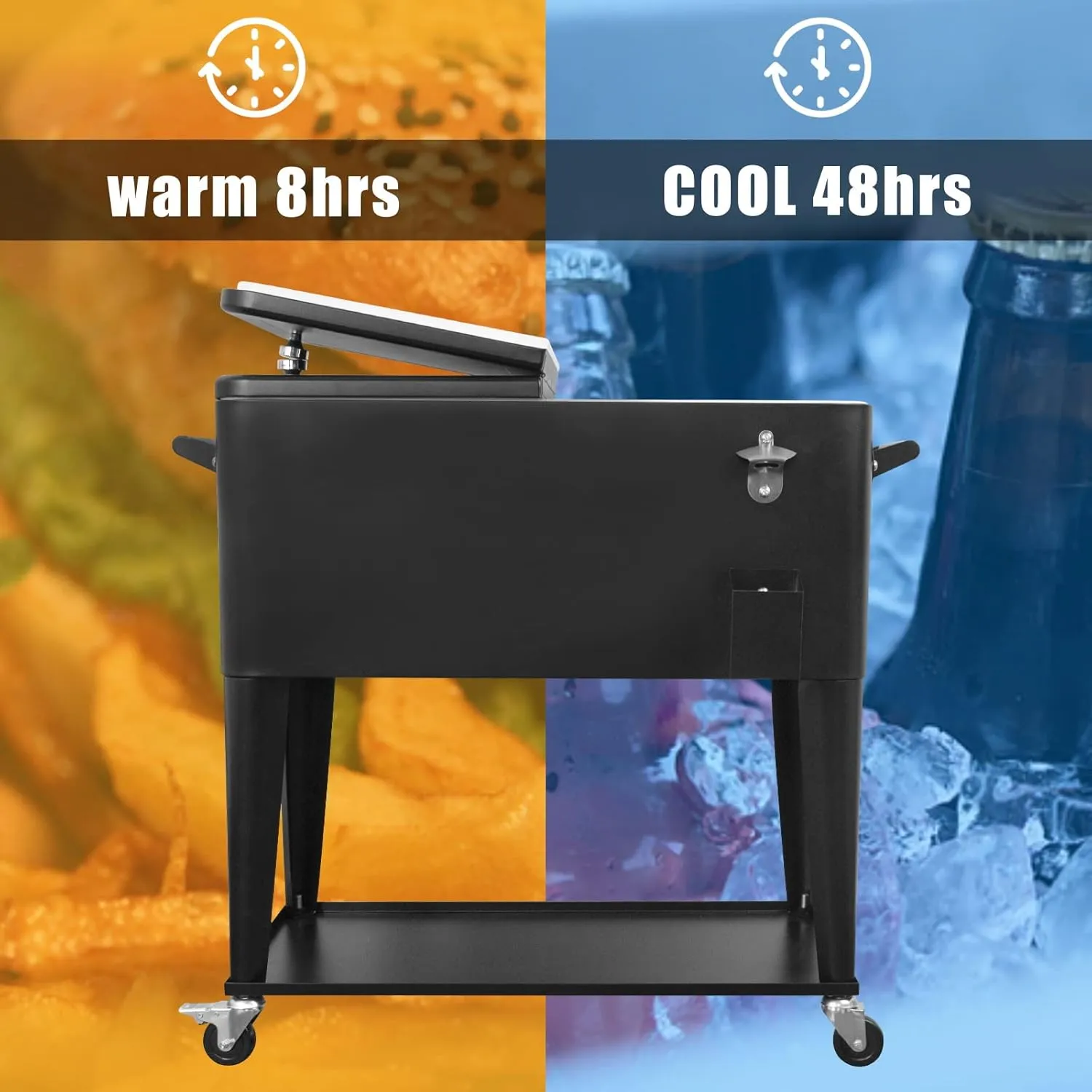 PetGirl Portable Rolling Cooler Ice Chest Cart Trolley for Outdoor Patio Deck Party Beer Cooler Cart Cover 80Quart Qt Rolling Cooler on Wheels Backyard Party Drink Beverage Bar Bottle Opener