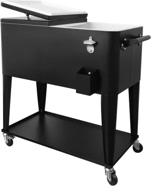 PetGirl Portable Rolling Cooler Ice Chest Cart Trolley for Outdoor Patio Deck Party Beer Cooler Cart Cover 80Quart Qt Rolling Cooler on Wheels Backyard Party Drink Beverage Bar Bottle Opener