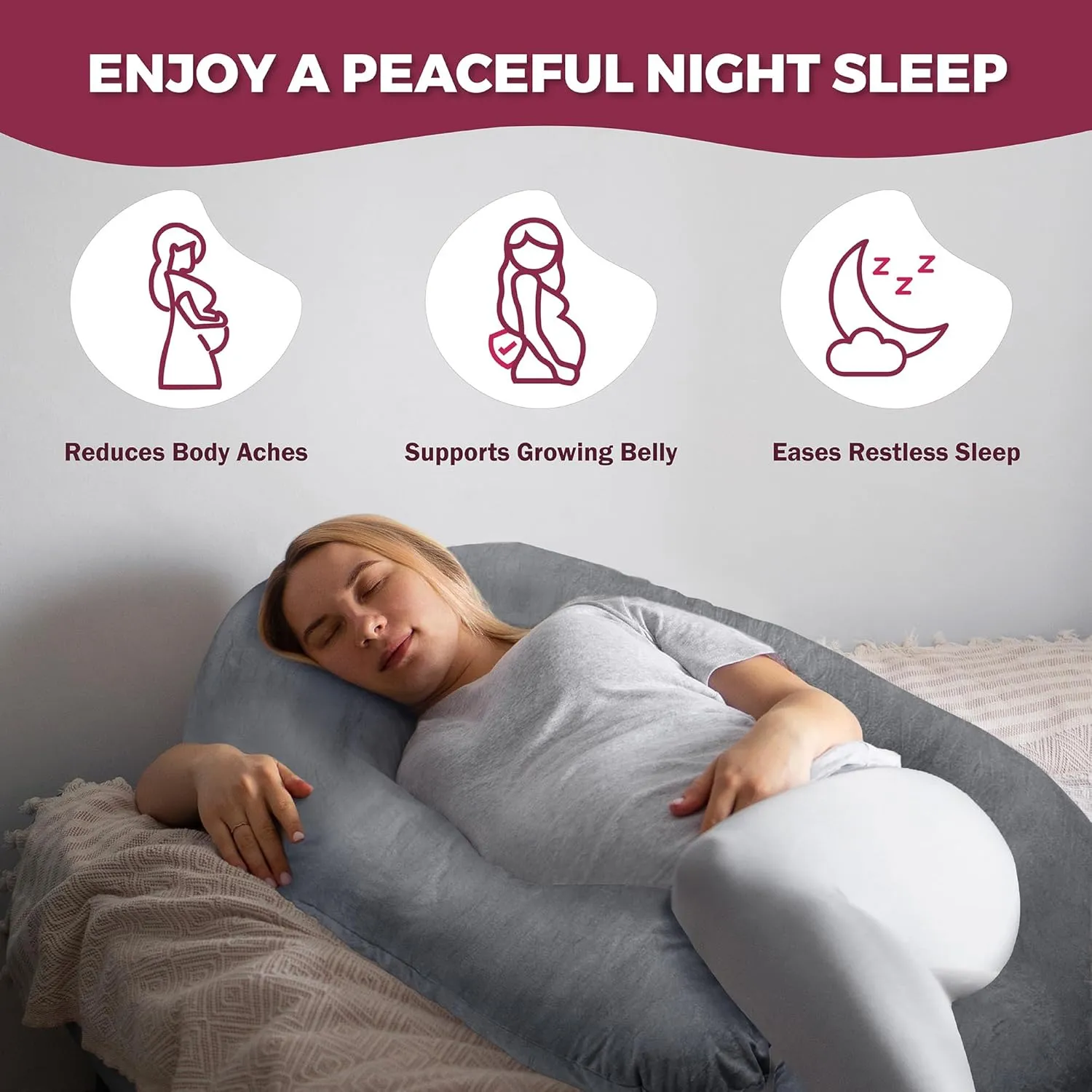 PILLANI Pregnancy Pillows for Sleeping - V C U Shaped Full Body Pillow with Removable Cover, 57inch Cooling Maternity Pillow for Pregnant Women, Support for Back Belly Legs Hip - Pregnancy Must Haves