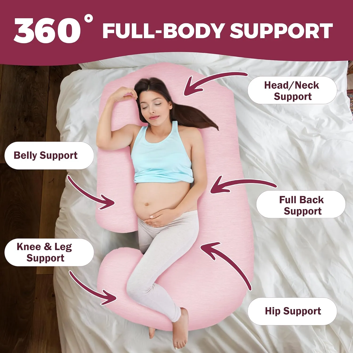 PILLANI Pregnancy Pillows for Sleeping - V C U Shaped Full Body Pillow with Removable Cover, 57inch Cooling Maternity Pillow for Pregnant Women, Support for Back Belly Legs Hip - Pregnancy Must Haves