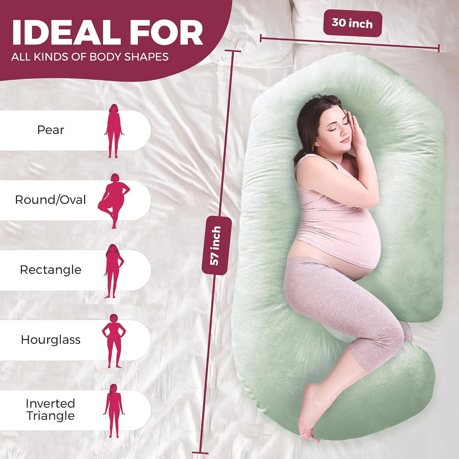 PILLANI Pregnancy Pillows for Sleeping - V C U Shaped Full Body Pillows for Adults with Removable Washable Cover, 57inch Cooling Maternity Pillow for Pregnant Women, Support for Back Belly Legs