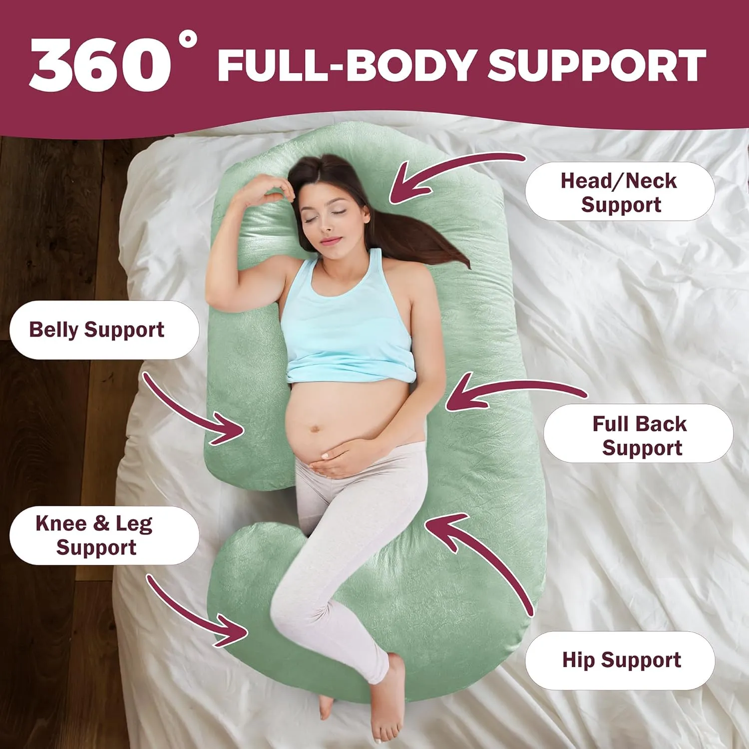 PILLANI Pregnancy Pillows for Sleeping - V C U Shaped Full Body Pillows for Adults with Removable Washable Cover, 57inch Cooling Maternity Pillow for Pregnant Women, Support for Back Belly Legs