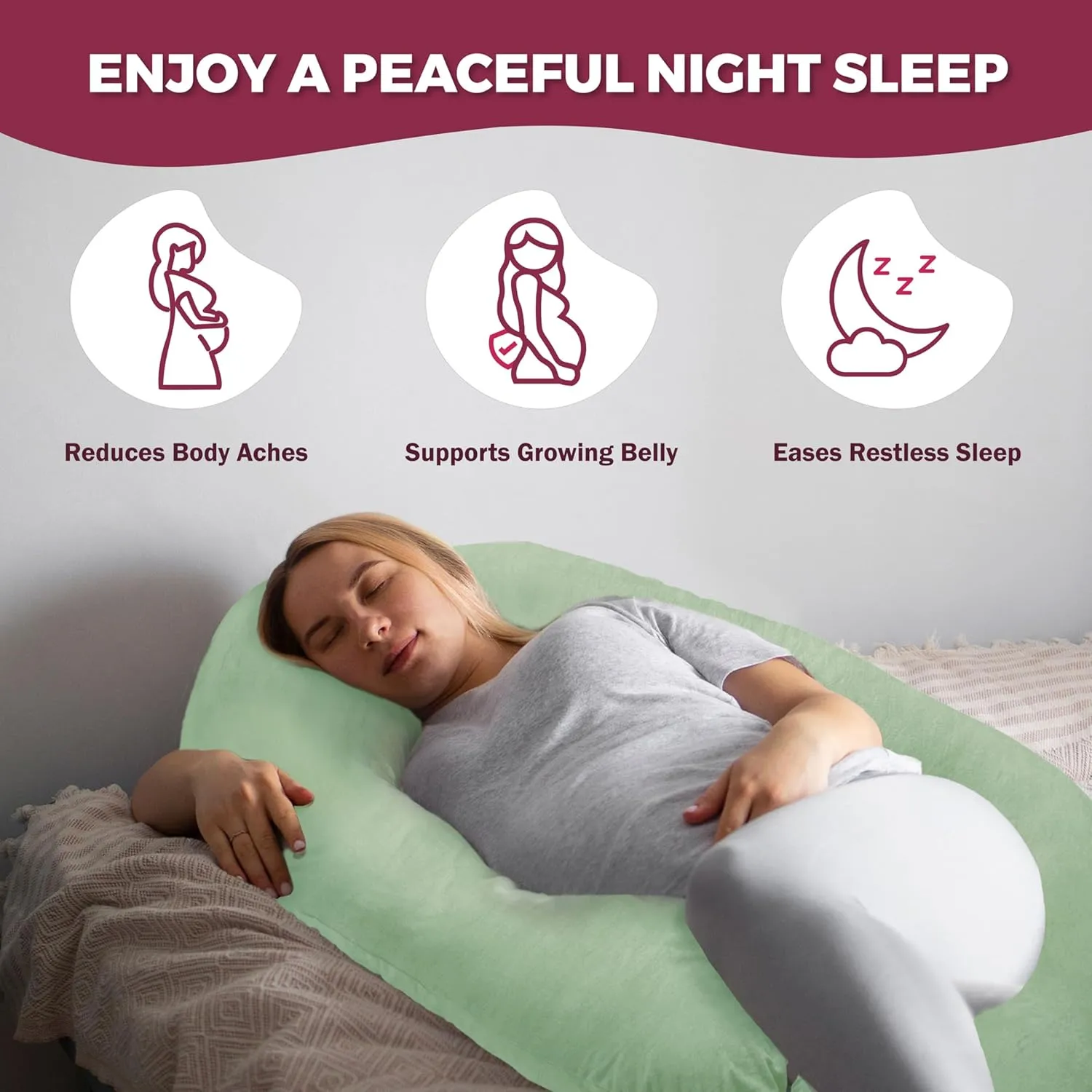 PILLANI Pregnancy Pillows for Sleeping - V C U Shaped Full Body Pillows for Adults with Removable Washable Cover, 57inch Cooling Maternity Pillow for Pregnant Women, Support for Back Belly Legs