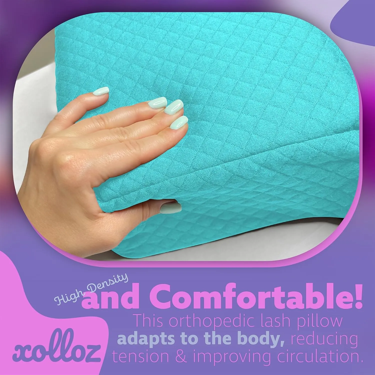 Pillow for Eyelash Extensions - Curved Memory Foam Lash Bed Pillow with Neck and Back Support, Perfect Pillow for Eyelash Extensions, Two Pockets for Tools On The Sides of Pillow (Blue)