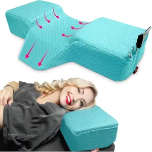 Pillow for Eyelash Extensions - Curved Memory Foam Lash Bed Pillow with Neck and Back Support, Perfect Pillow for Eyelash Extensions, Two Pockets for Tools On The Sides of Pillow (Blue)