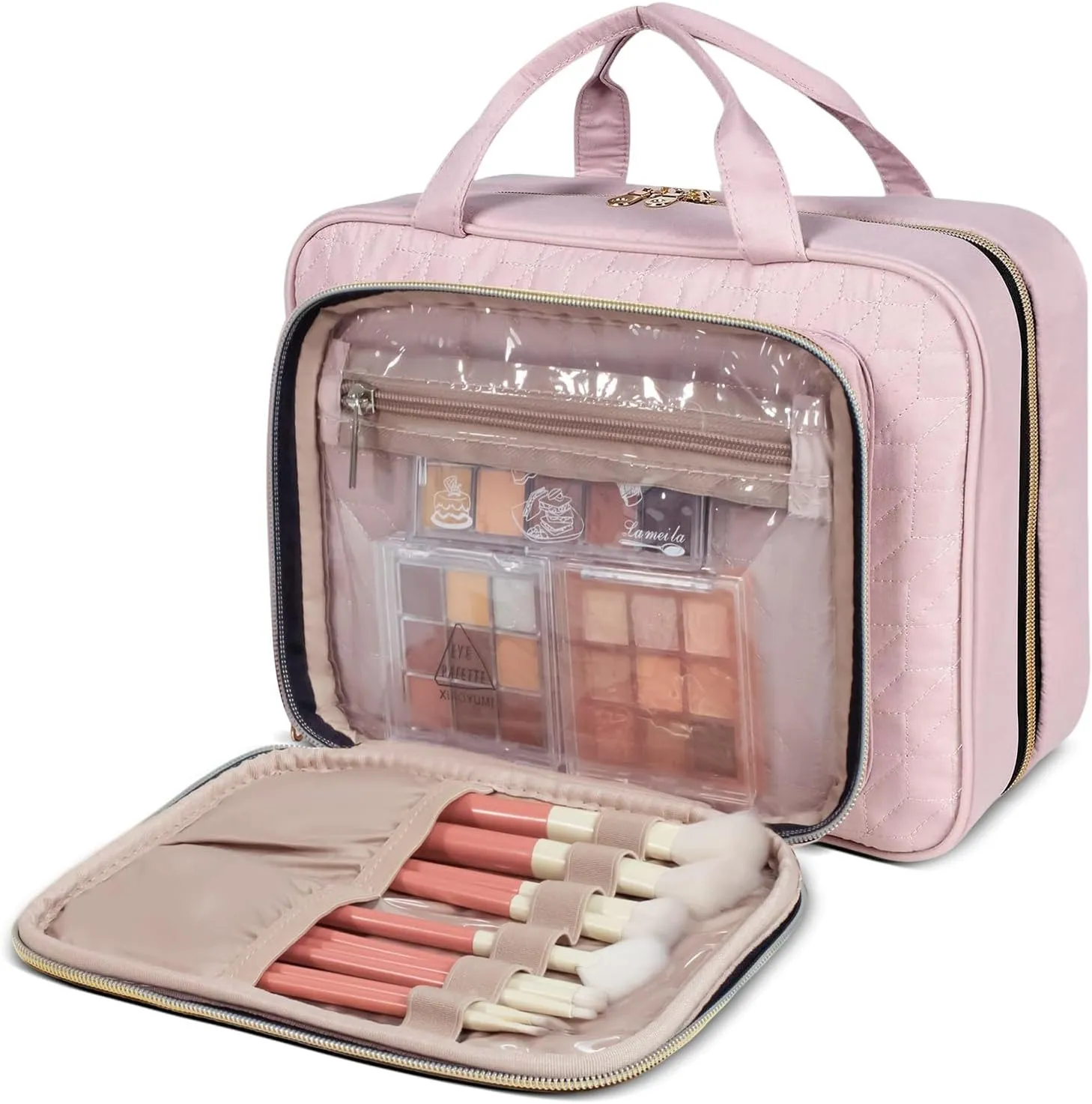 Pink Toiletry Bag Travel with Hanging Hook, Water-resistant Cosmetic Makeup Bag Organizer for Shampoo, Full Sized Container, Toiletries