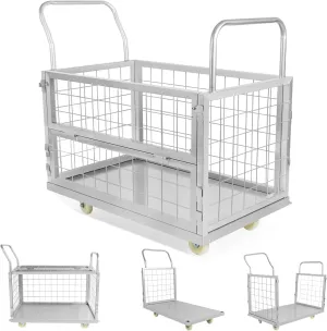 Platform Truck Cart with Cage,5IN1 Multi-Functional Cage Cart,Heavy Duty Flatbed Cart Load 2500LBS,40"×24" Push Cart for Laundry,Grocery, Storage