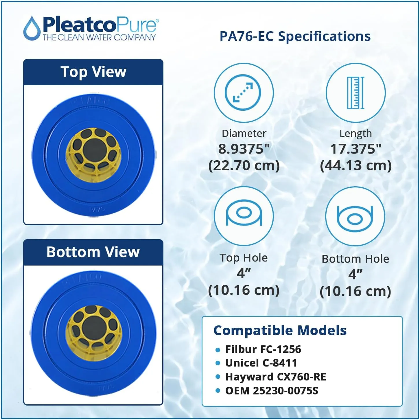 Pleatco Filtration PA76-EC Pool Filter Cartridge Replacement for Unicel: C-8411, Filbur: FC-1256, OEM Part Numbers: CX760-RE, White