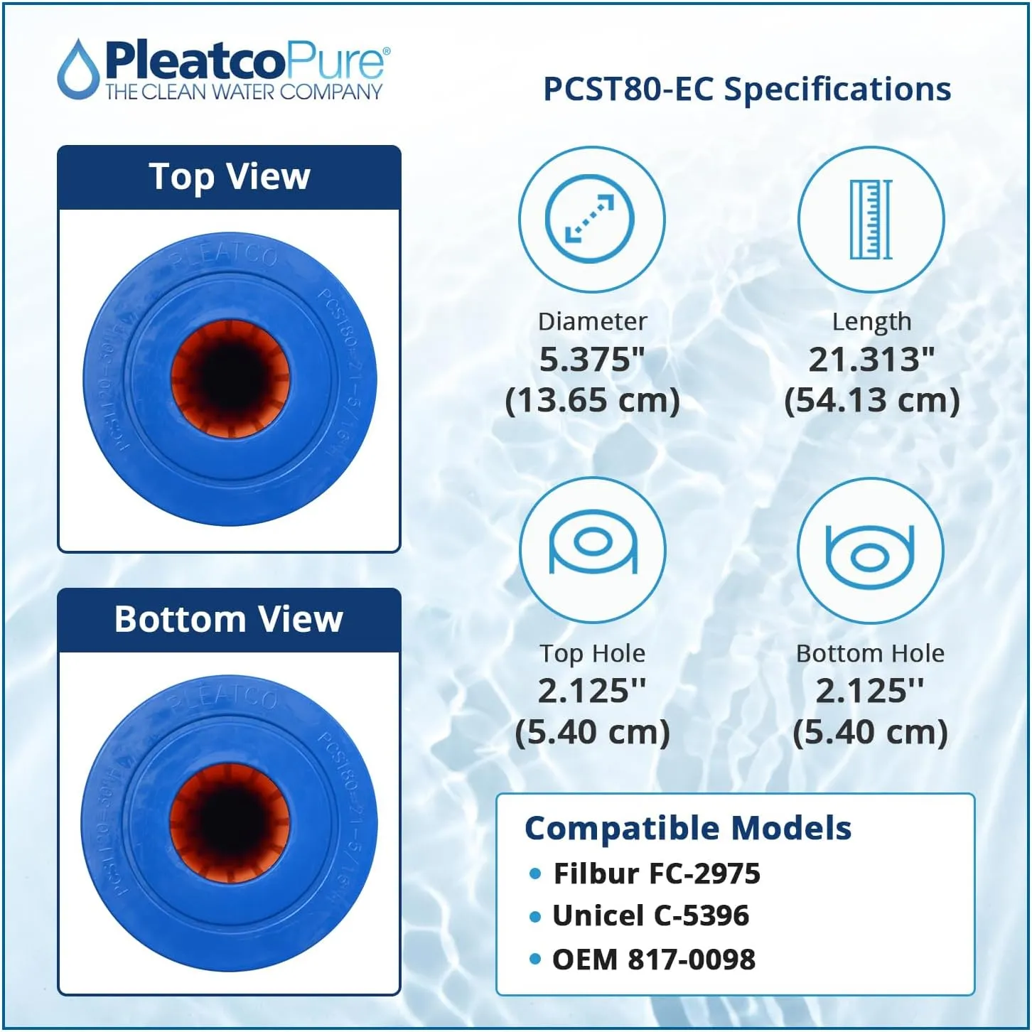 Pleatco PCST80-EC Spa Filter Cartridge Replacement for Unicel: C-5396, Filbur: FC-2975, OEM Part Numbers: 817-0098, White