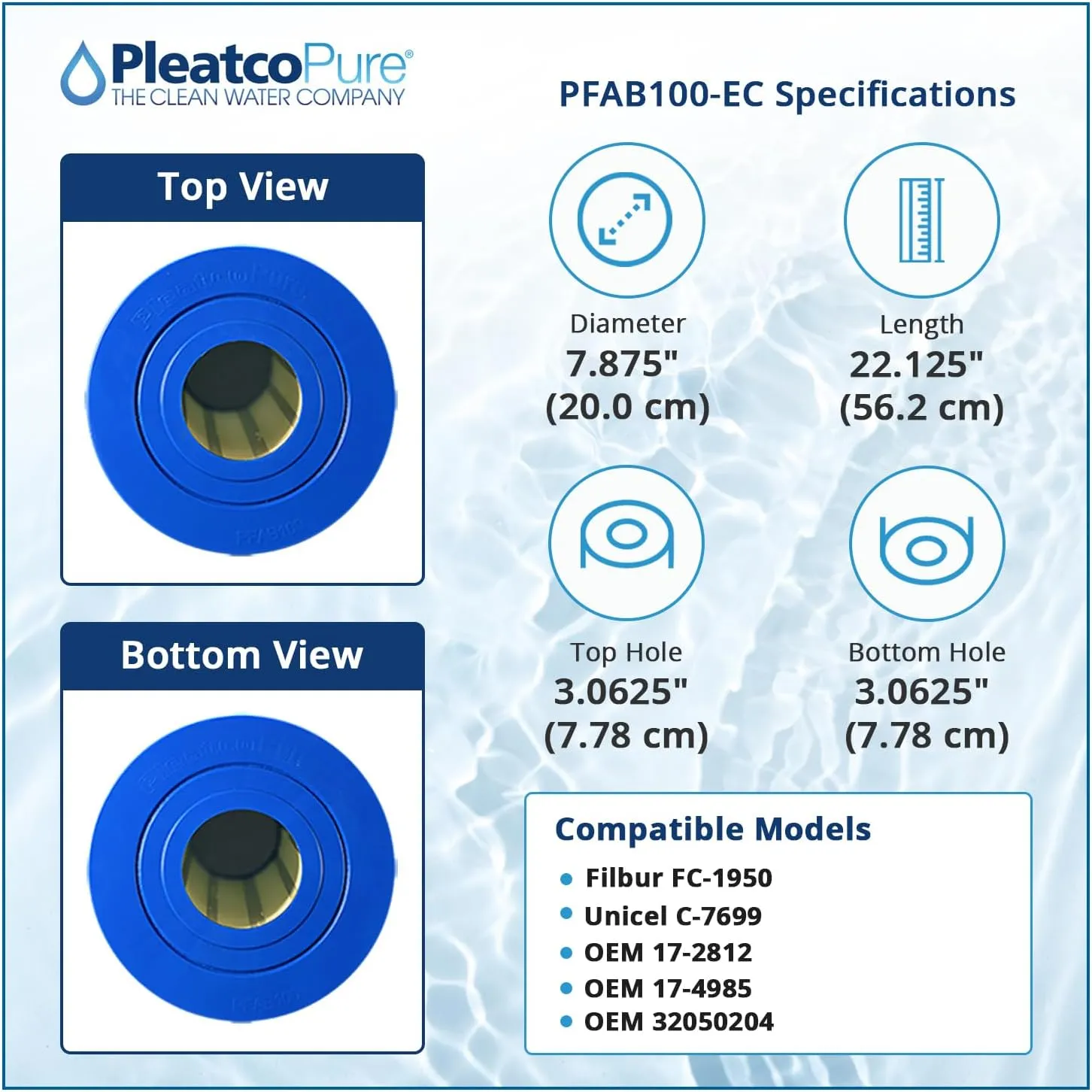 Pleatco PFAB100-EC Pool Filter Cartridge Replacement for Unicel: C-7699, Filbur: FC-1950, OEM Part Numbers: 17-2812, 17-4985, 32050204, White