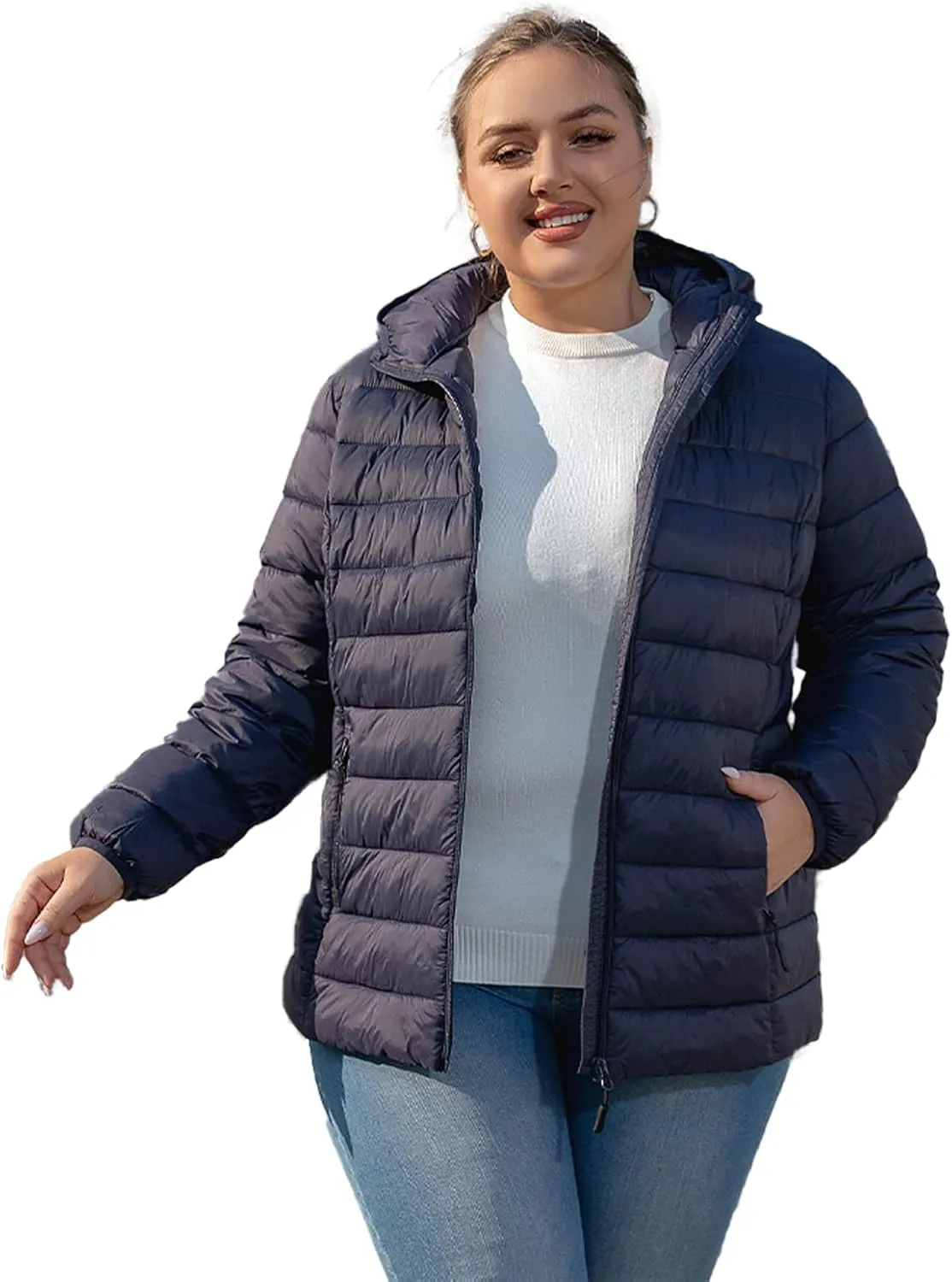 Plus Size Puffer Jacket for Women 1X-7X Water-Resistant Packable Winter Coat Lightweight Puffer Coat