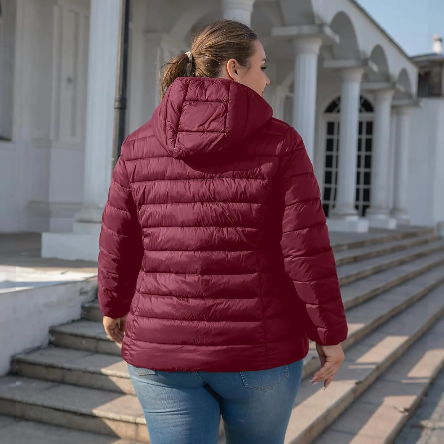 Plus Size Puffer Jacket for Women 1X-7X Water-Resistant Packable Winter Coat Lightweight Puffer Coat