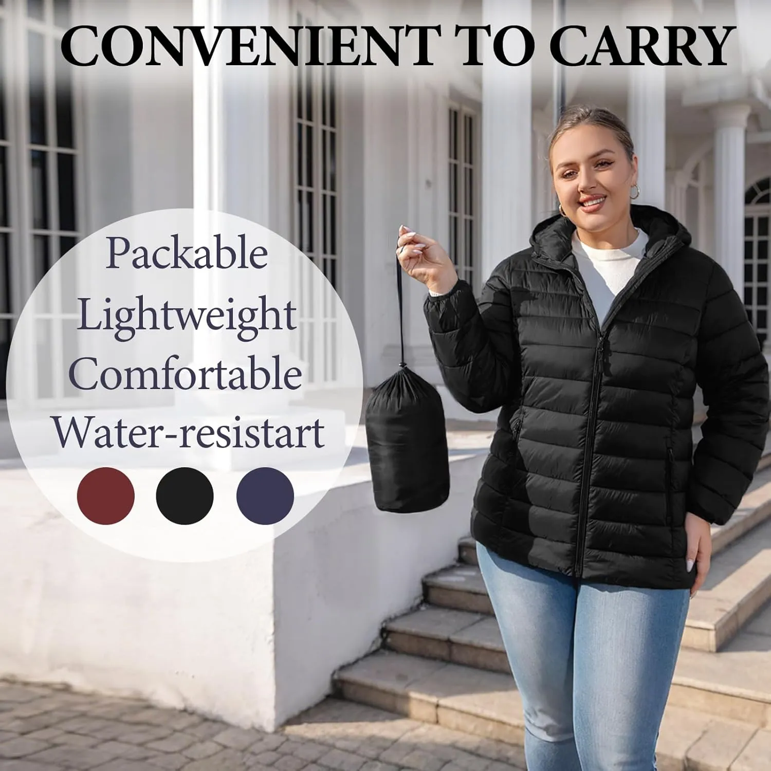 Plus Size Puffer Jacket for Women 1X-7X Water-Resistant Packable Winter Coat Lightweight Puffer Coat