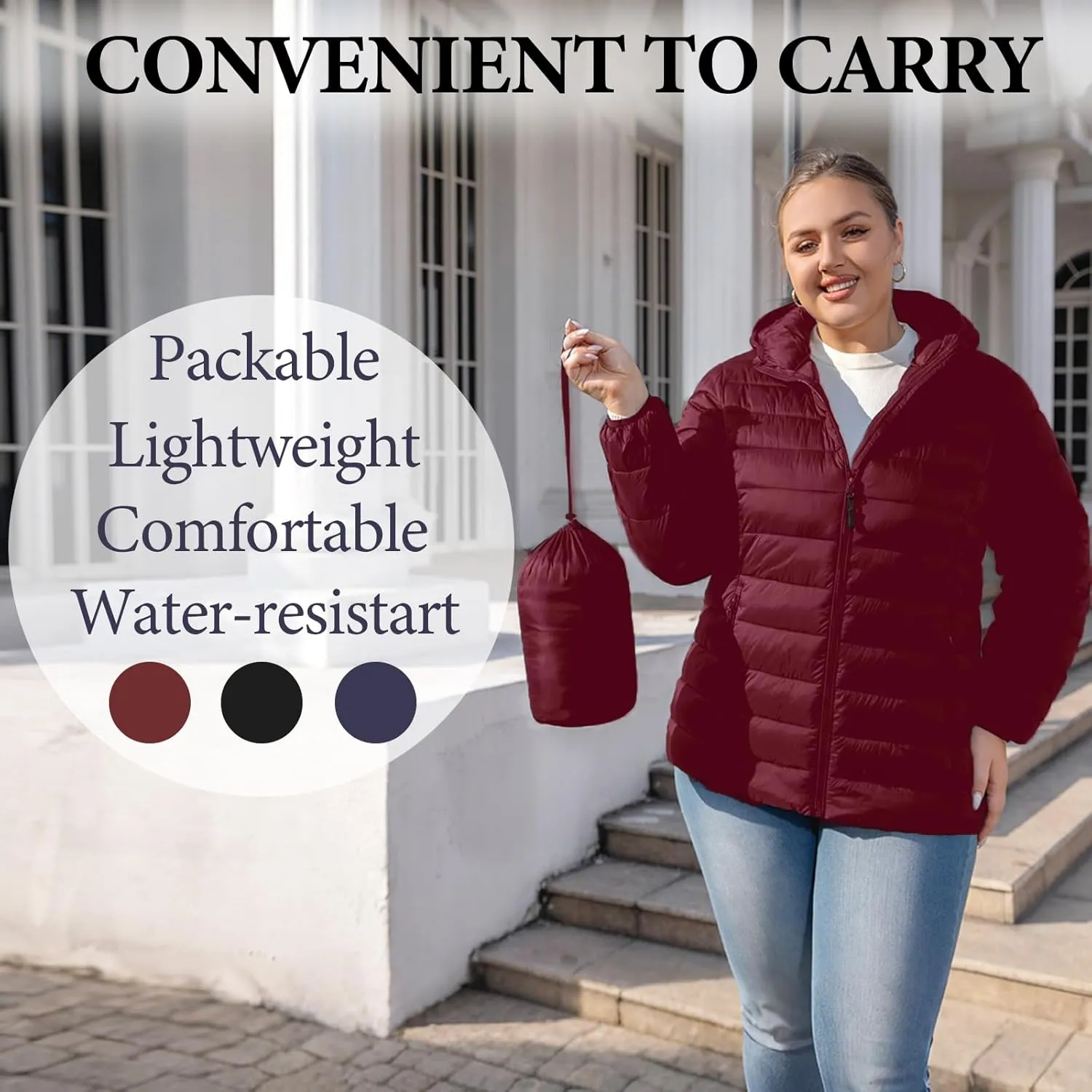 Plus Size Puffer Jacket for Women 1X-7X Water-Resistant Packable Winter Coat Lightweight Puffer Coat