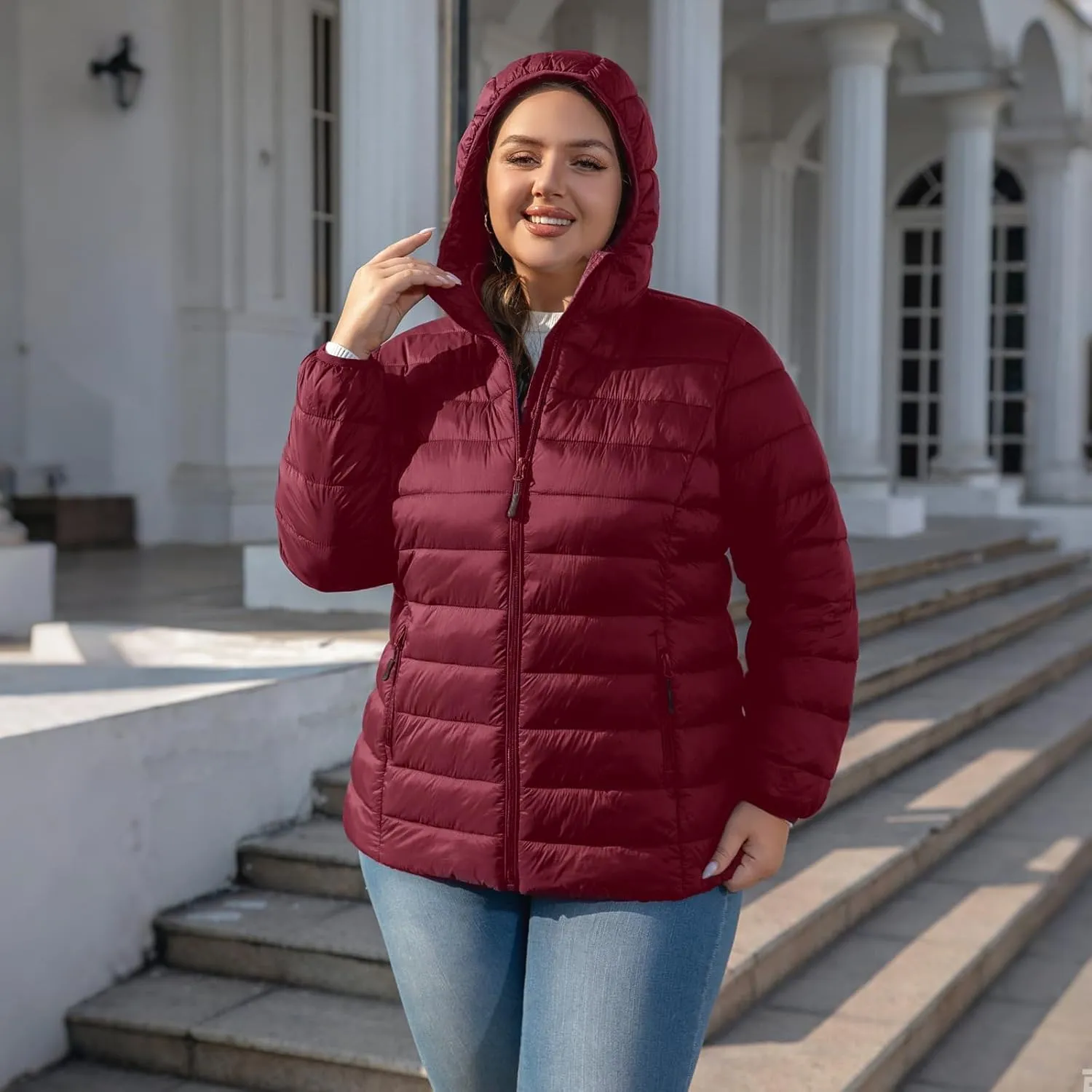 Plus Size Puffer Jacket for Women 1X-7X Water-Resistant Packable Winter Coat Lightweight Puffer Coat