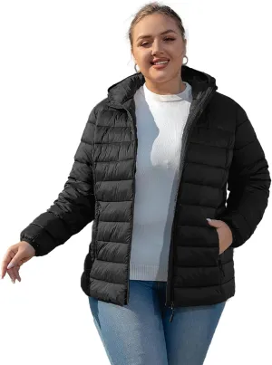 Plus Size Puffer Jacket for Women 1X-7X Water-Resistant Packable Winter Coat Lightweight Puffer Coat