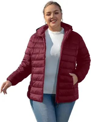 Plus Size Puffer Jacket for Women 1X-7X Water-Resistant Packable Winter Coat Lightweight Puffer Coat