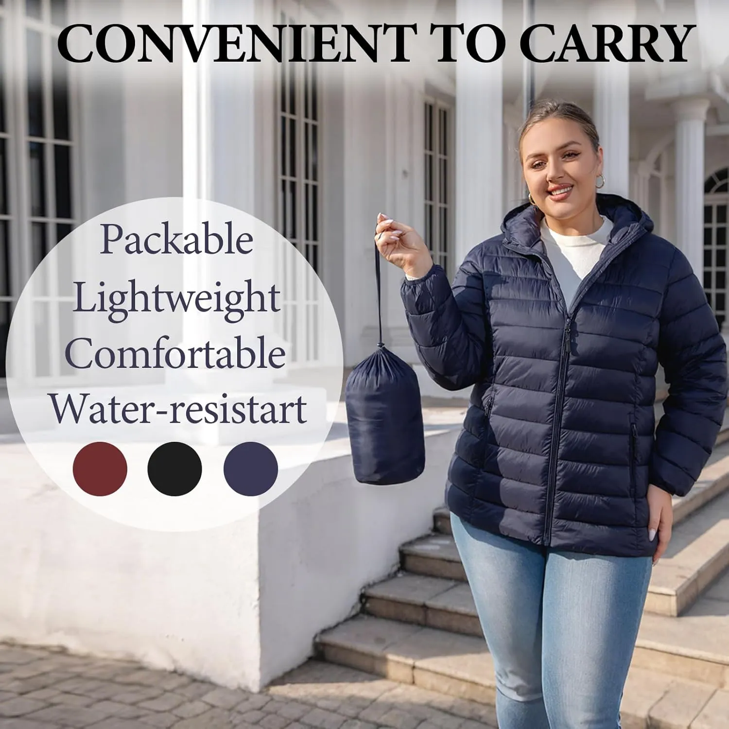 Plus Size Puffer Jacket for Women 1X-7X Water-Resistant Packable Winter Coat Lightweight Puffer Coat
