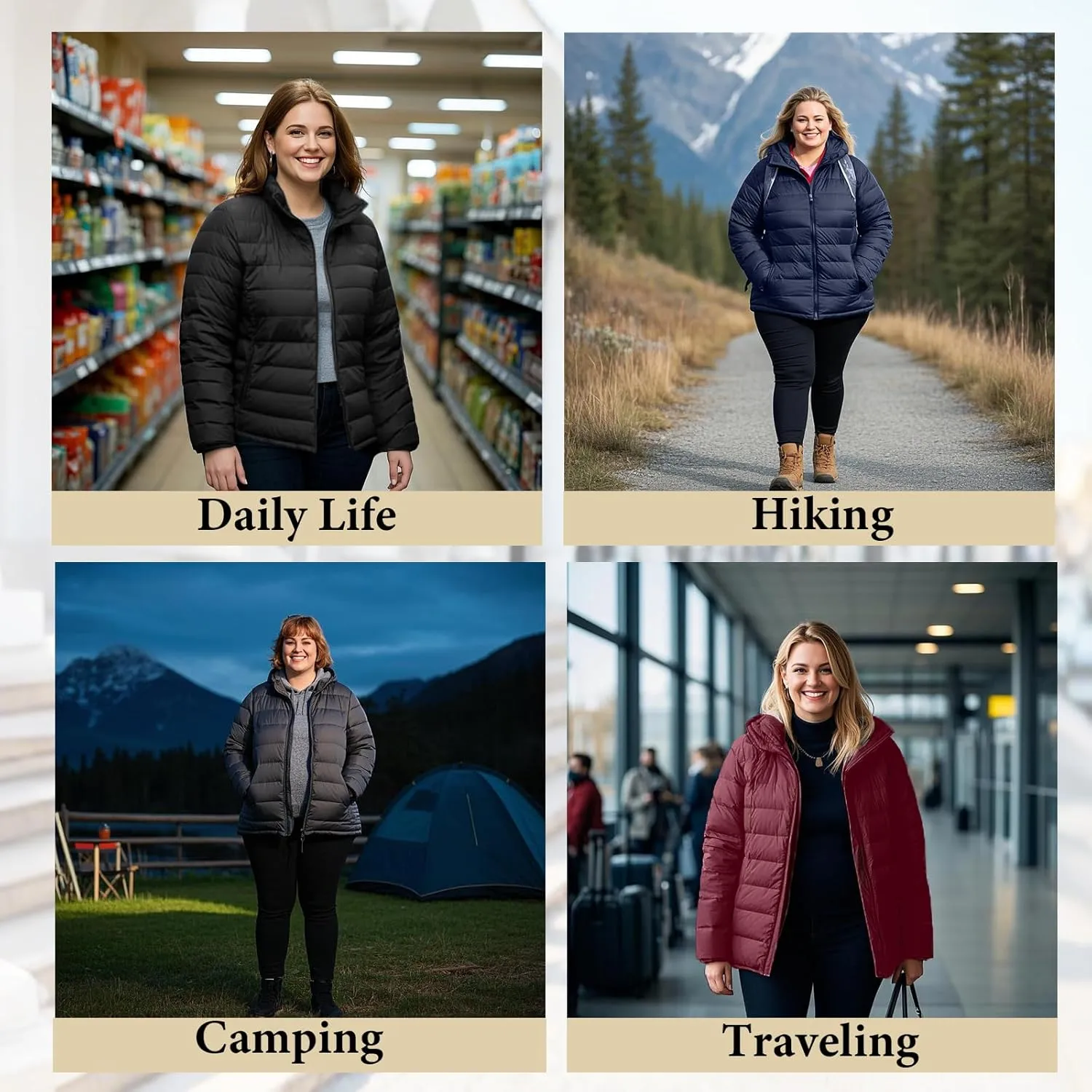 Plus Size Puffer Jacket for Women 1X-7X Water-Resistant Packable Winter Coat Lightweight Puffer Coat