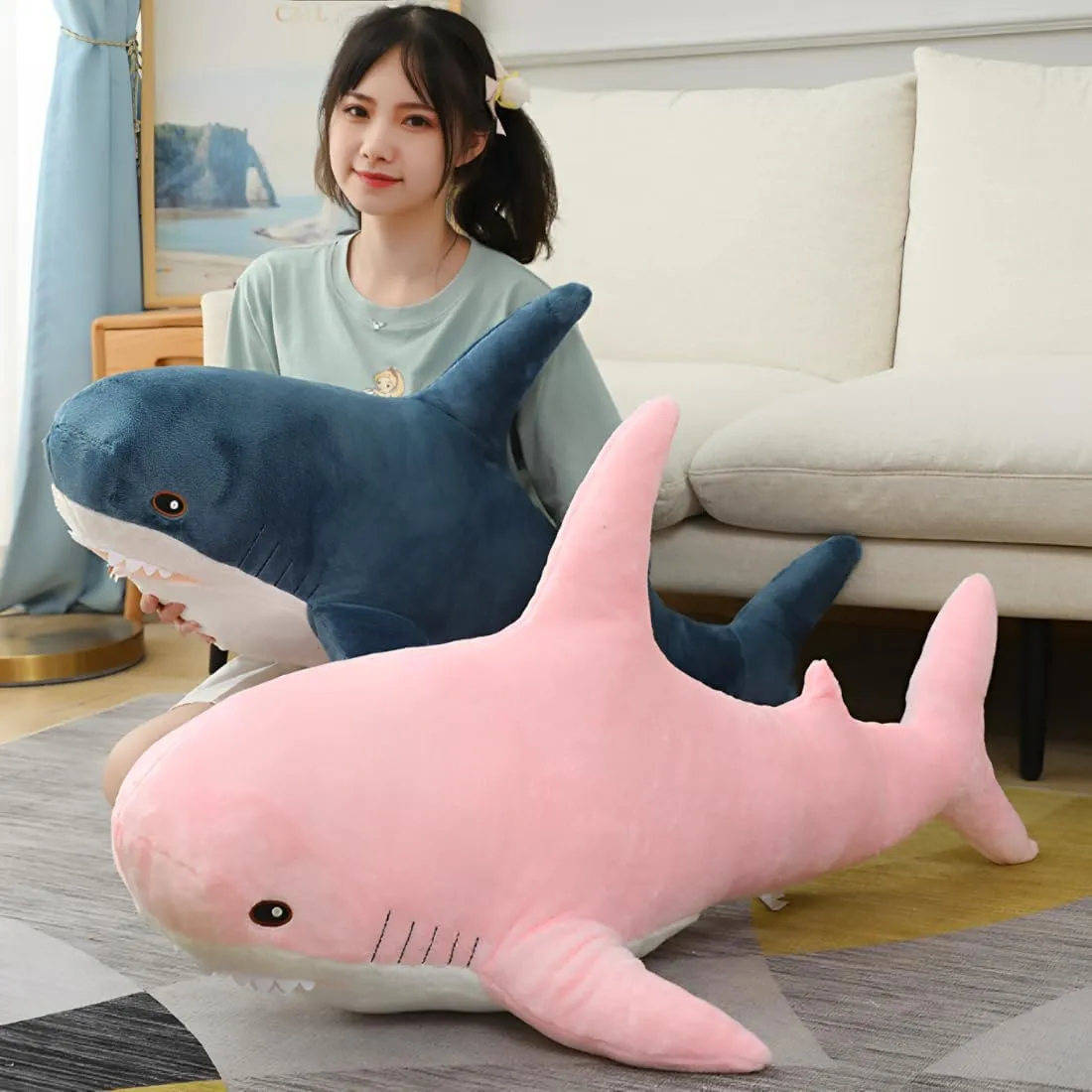 Plush Shark Toy Pillow, 31-inch Giant Shark Plush Animal Toy Super Soft and Cute Pillow Children’s Boys and Girls Room Decoration Bedtime Gift (Pink - 31 inches)…