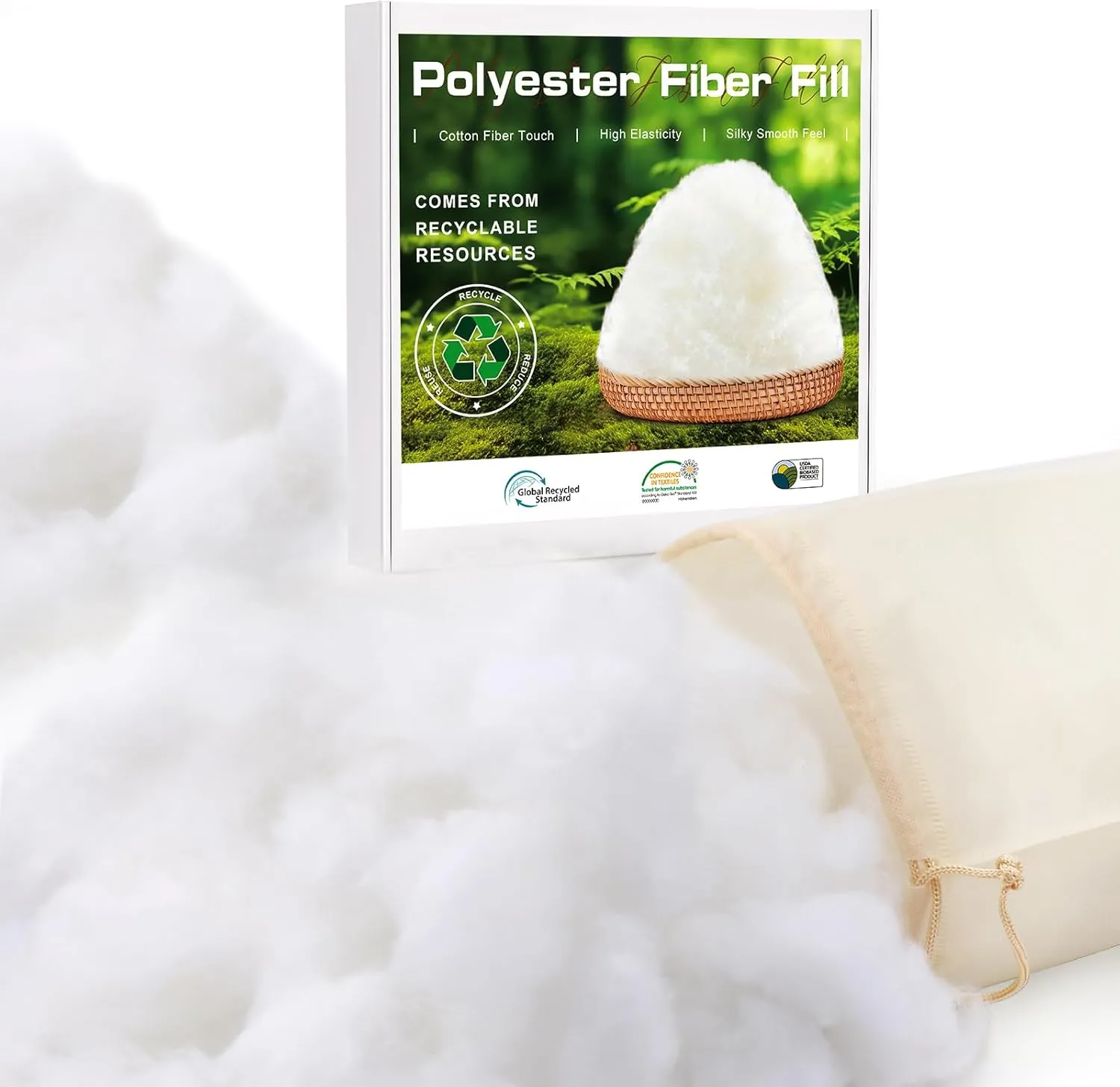 Poly Filling Stuffing, Premium Polyester Fiber Fill, 1.1 LB Pillow Stuffing, Stuffing for Stuffed Animals, GRS Certified Machine-Washable Poly-Fil Fiber Fill with Bag