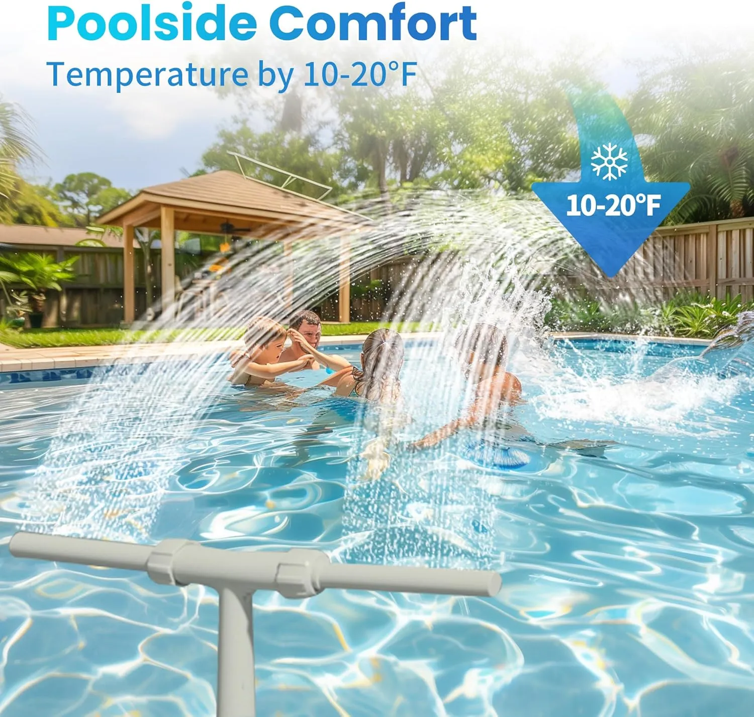 Pool Fountain for Above and In-Ground Pools, Dual Spray Waterfall Sprinkler Fountain, Above Ground Pool Accessories, Adjustable Waterfall Cooling and Relaxation(Grey