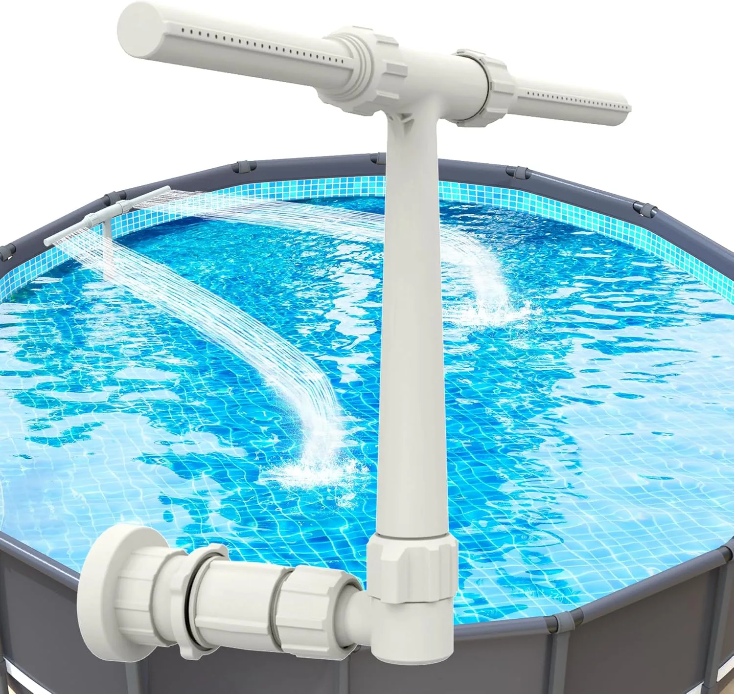Pool Fountain for Above and In-Ground Pools, Dual Spray Waterfall Sprinkler Fountain, Above Ground Pool Accessories, Adjustable Waterfall Cooling and Relaxation(Grey