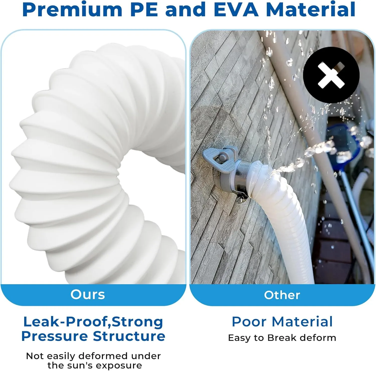 Pool Hoses for Above Ground Pools, 1.25 x 51 Inch Hose for Filter Pump, Compatible with Filter Pump 607, 637 (4 Hoses   8 Metal Clamps)