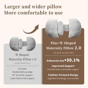 Portable Pregnancy Pillow for Sleeping, Plus W Shaped Soft Maternity Pillow for Pregnant Women,Pregnancy Wedge Support for Back, Belly, Adjustable Body Pillow for Side Sleeper, Grey