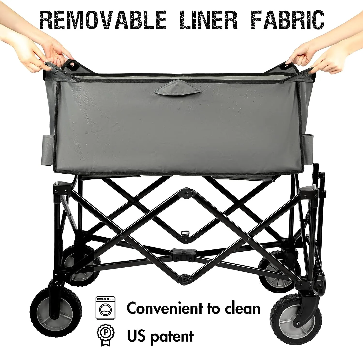 PORTAL Collapsible Folding Wagon Cart Heavy Duty Foldable Grocery Cart for Outdoor Utility Garden Cart Shopping Camping Cart with Wheels