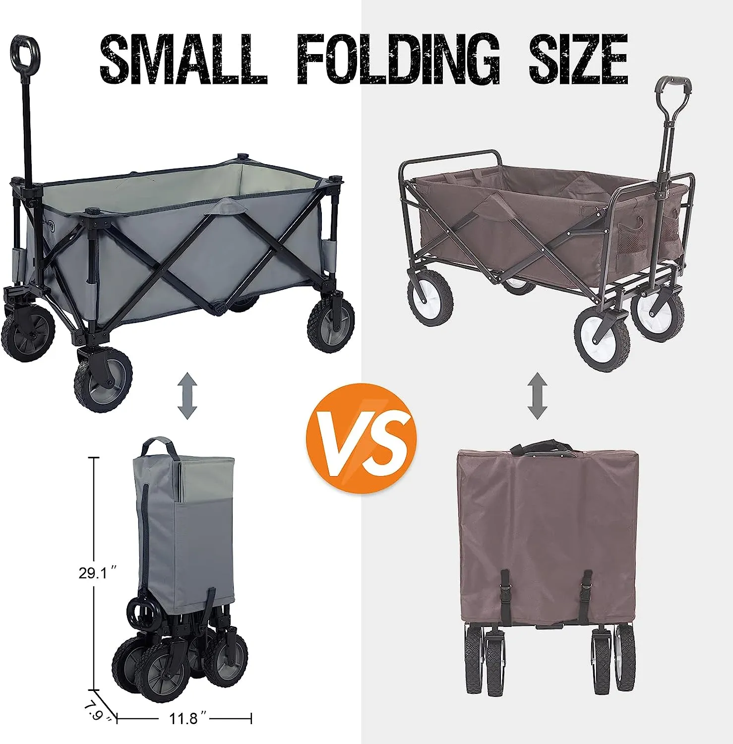 PORTAL Collapsible Folding Wagon Cart Heavy Duty Foldable Grocery Cart for Outdoor Utility Garden Cart Shopping Camping Cart with Wheels