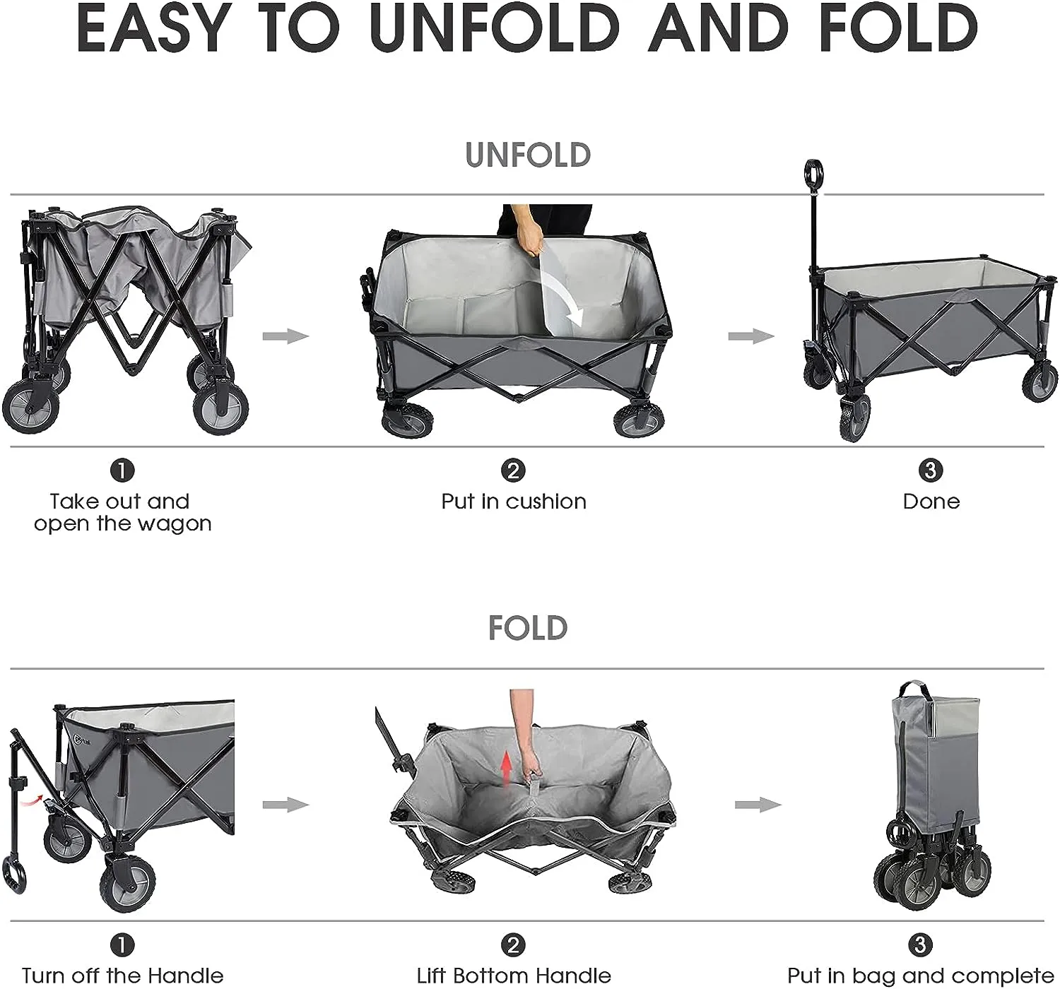 PORTAL Collapsible Folding Wagon Cart Heavy Duty Foldable Grocery Cart for Outdoor Utility Garden Cart Shopping Camping Cart with Wheels