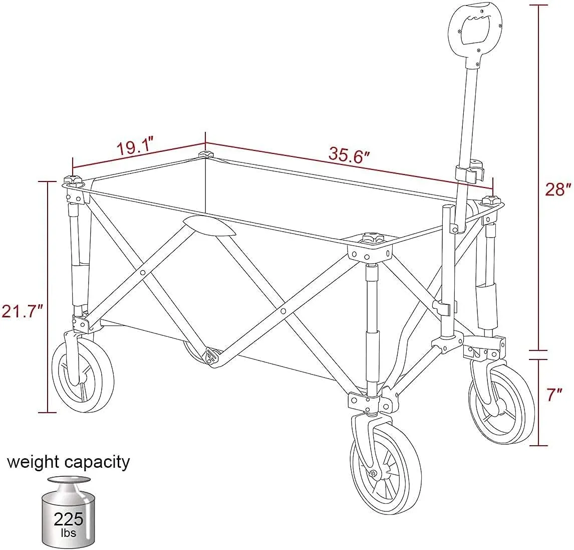 PORTAL Collapsible Folding Wagon Cart Heavy Duty Foldable Grocery Cart for Outdoor Utility Garden Cart Shopping Camping Cart with Wheels