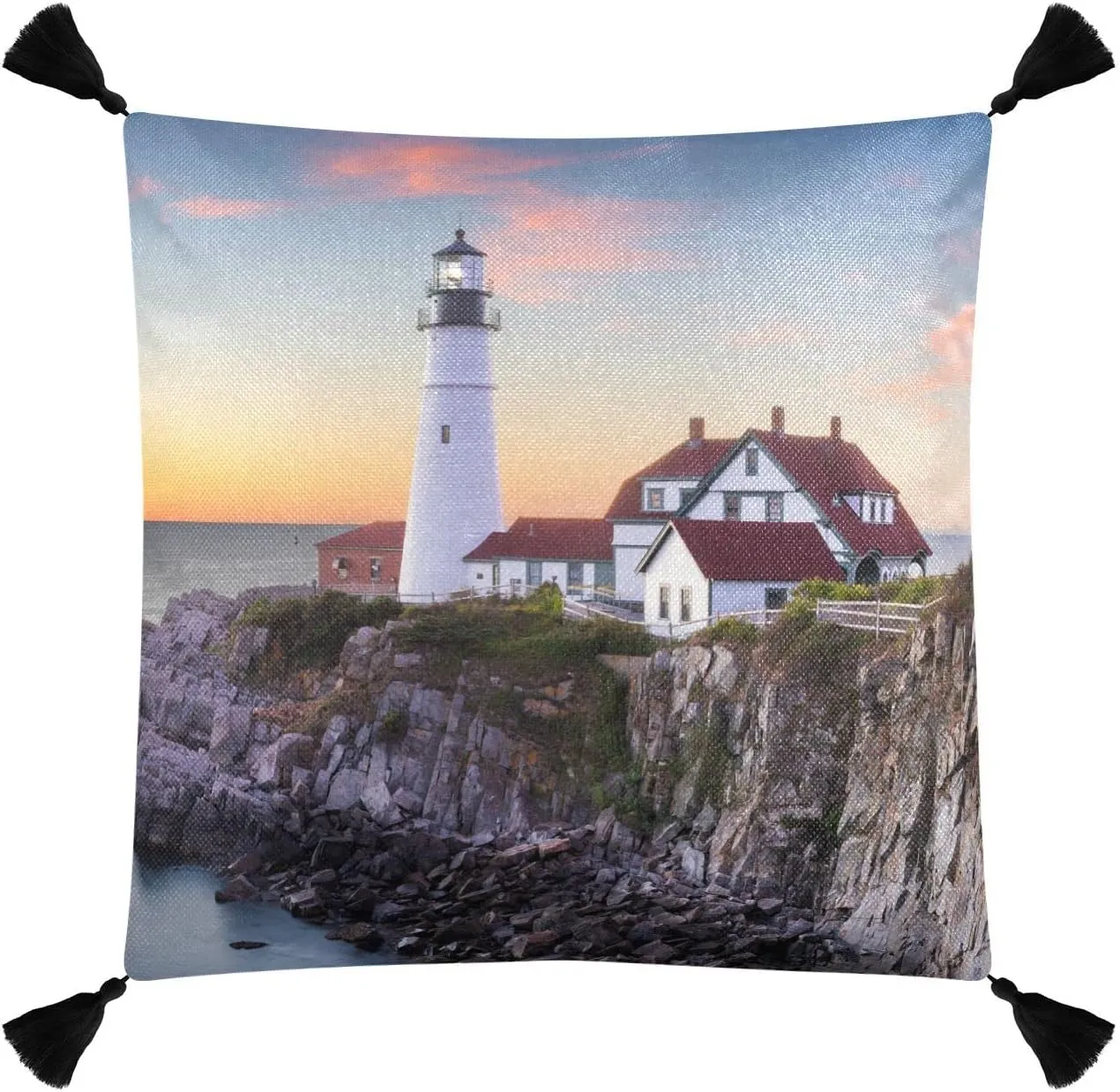 Portland, Maine, USA at Portland Head Light in The Morning One Side Linen-Like Pillow Case Sham Cushion Case Cover with Core, Soft Bed Pillow Case Throw Pillowcase with Core 20x20 inches