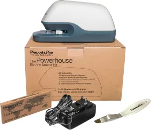 Powerhouse Electric Automatic Jam Free 40 Sheet Flat Clinch Stapler for Home, School or Office. Power Adapter, Magnetic Staple Remover and 1,250 Powerhouse Staples. Extremely Quiet
