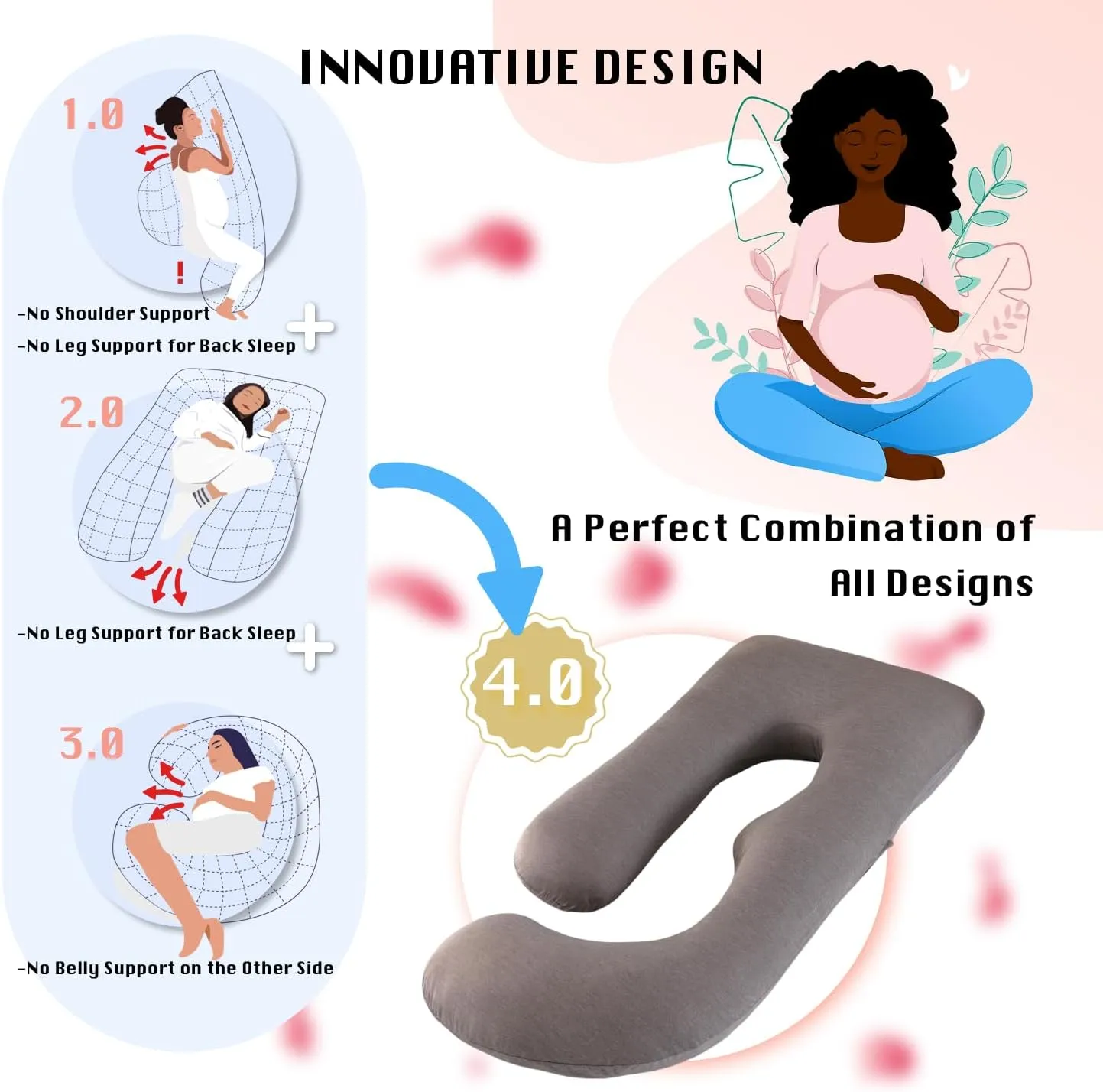 Pregnancy Pillow, Full Body Maternity Pillow 57 inch, with Removable Washable Cover - Sleep Support for Legs, Back, Neck, Shoulder, HIPS, Belly for Pregnent Women (Cooling Cover)
