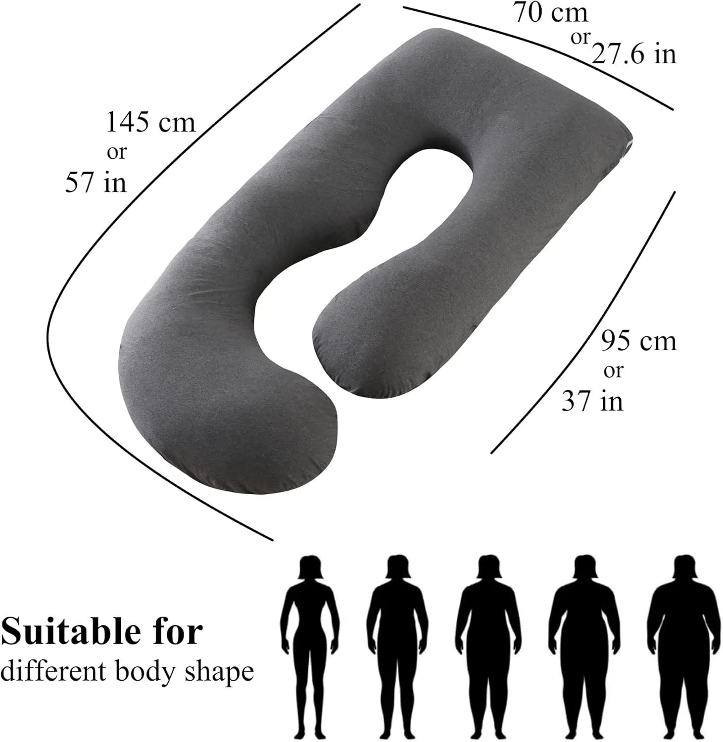 Pregnancy Pillow, Full Body Maternity Pillow 57 inch, with Removable Washable Cover - Sleep Support for Legs, Back, Neck, Shoulder, HIPS, Belly for Pregnent Women, Velvet Cover(Dark Grey)