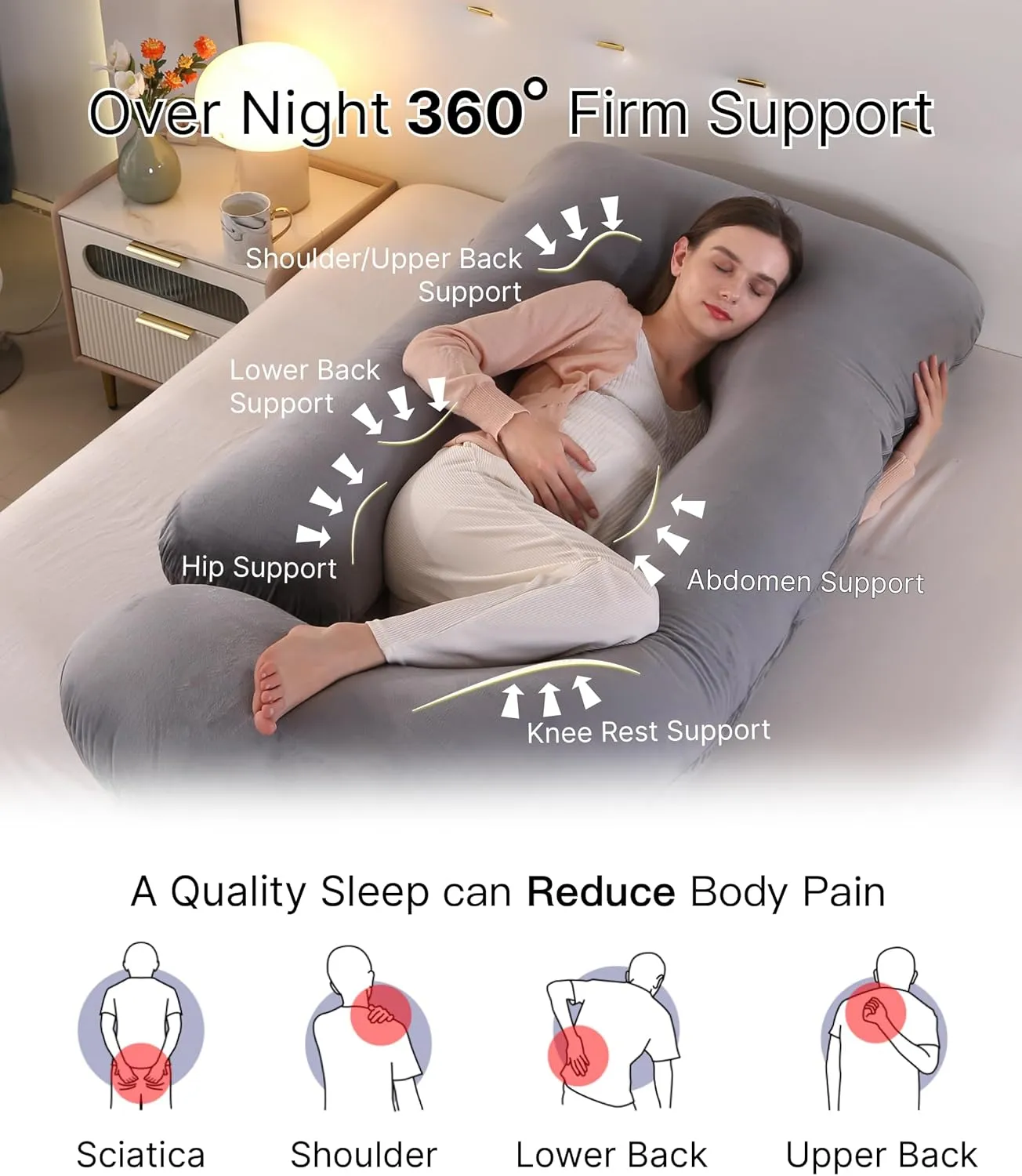 Pregnancy Pillow, Full Body Maternity Pillow 57 inch, with Removable Washable Cover - Sleep Support for Legs, Back, Neck, Shoulder, HIPS, Belly for Pregnent Women, Velvet Cover(Dark Grey)