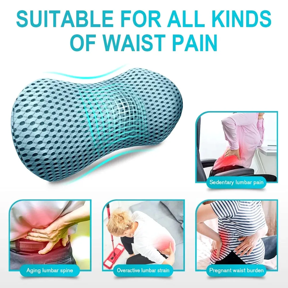 Premium Lumbar Support Pillow – Memory Foam Back Cushion for Car Seat & Office Chair – Ergonomic Waist Pillow for Lower Back Pain Relief, Breathable Removable Cover