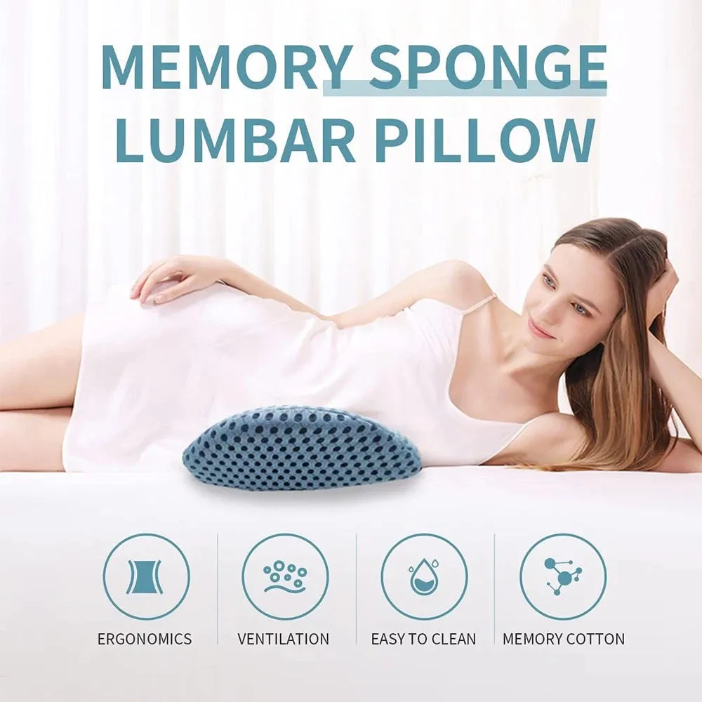 Premium Lumbar Support Pillow – Memory Foam Back Cushion for Car Seat & Office Chair – Ergonomic Waist Pillow for Lower Back Pain Relief, Breathable Removable Cover