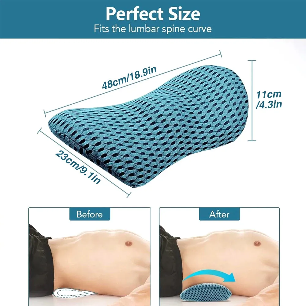 Premium Lumbar Support Pillow – Memory Foam Back Cushion for Car Seat & Office Chair – Ergonomic Waist Pillow for Lower Back Pain Relief, Breathable Removable Cover