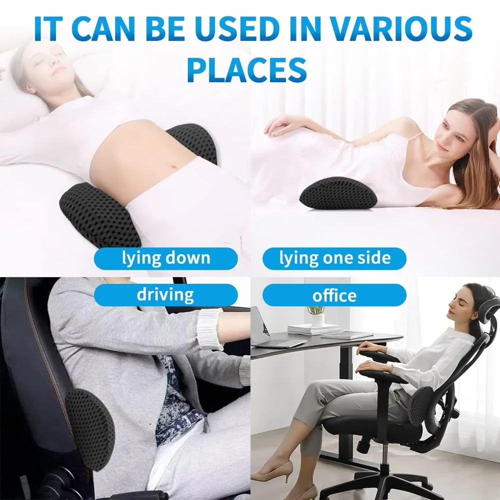 Premium Lumbar Support Pillow – Memory Foam Back Cushion for Car Seat & Office Chair – Ergonomic Waist Pillow for Lower Back Pain Relief, Breathable Removable Cover