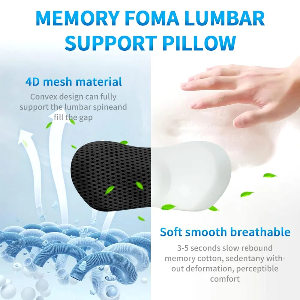 Premium Lumbar Support Pillow – Memory Foam Back Cushion for Car Seat & Office Chair – Ergonomic Waist Pillow for Lower Back Pain Relief, Breathable Removable Cover