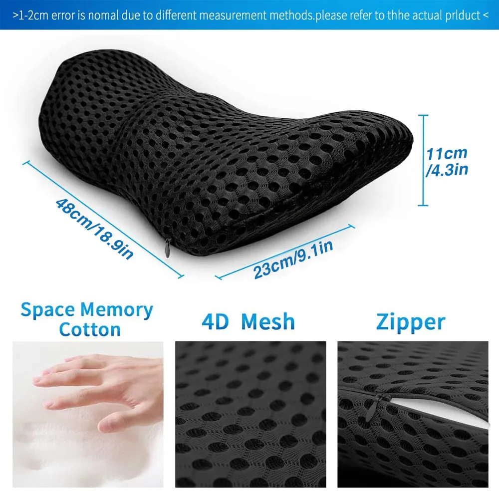 Premium Lumbar Support Pillow – Memory Foam Back Cushion for Car Seat & Office Chair – Ergonomic Waist Pillow for Lower Back Pain Relief, Breathable Removable Cover