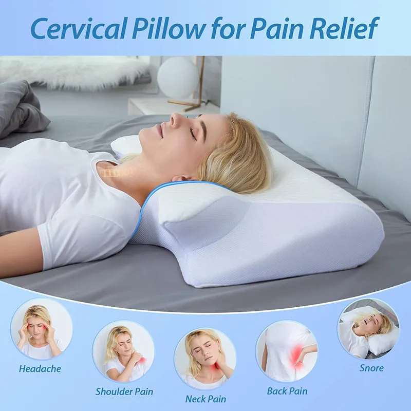Premium Memory Foam Cervical Pillow – 2-in-1 Ergonomic Contour Neck Pillow for Pain Relief – Orthopedic Support Pillow for Neck and Spine Alignment