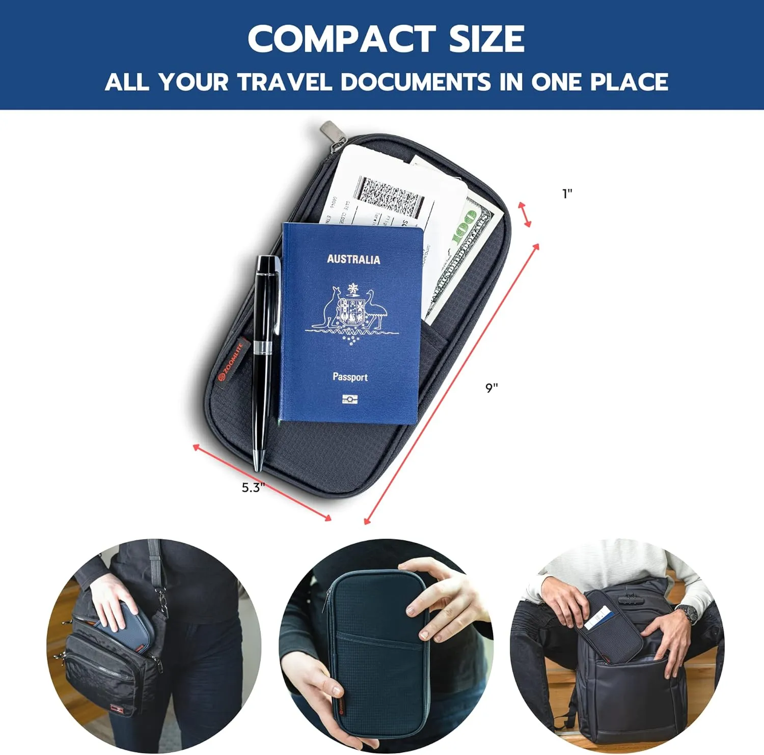 Premium Travel Document Organizer, Travel Wallet Passport Holder Family 4 with RFID Protection and Removable Wristlet - Fits Passports Bag, Cards, Money, and More for Women and Men – Navy