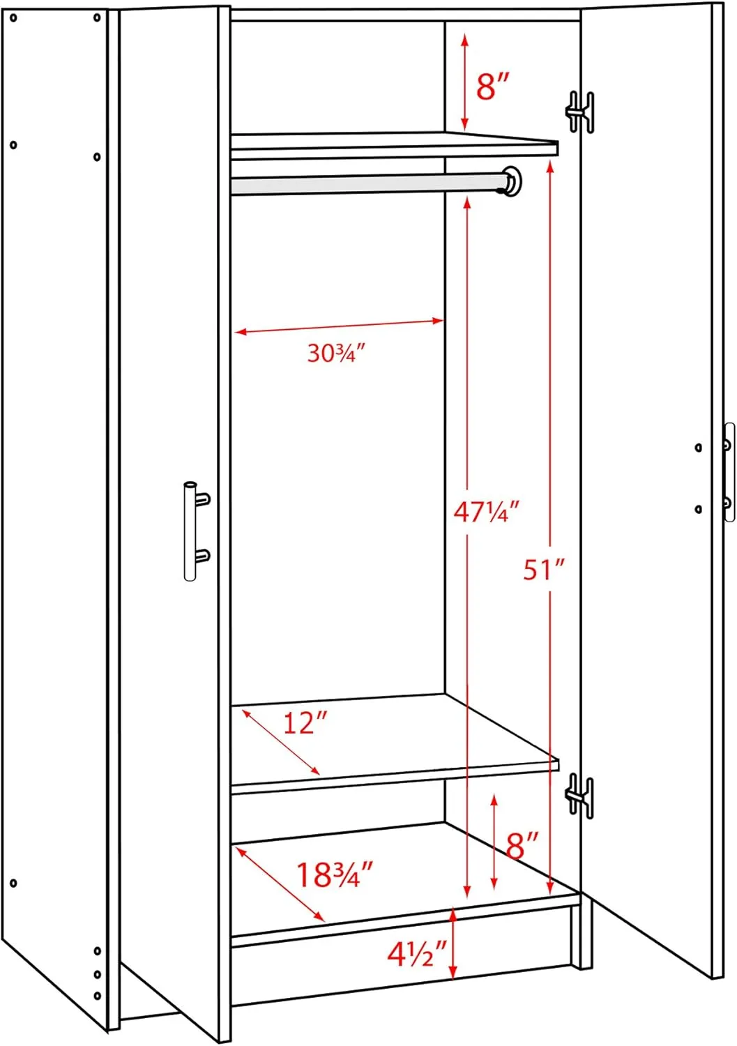 Prepac Armoir, Elite 32"W x 65"H x 24.5"D White Wardrobe Closet & Cabinet - Functional Clothes Storage with Hanging Rail, Armoire Wardrobe
