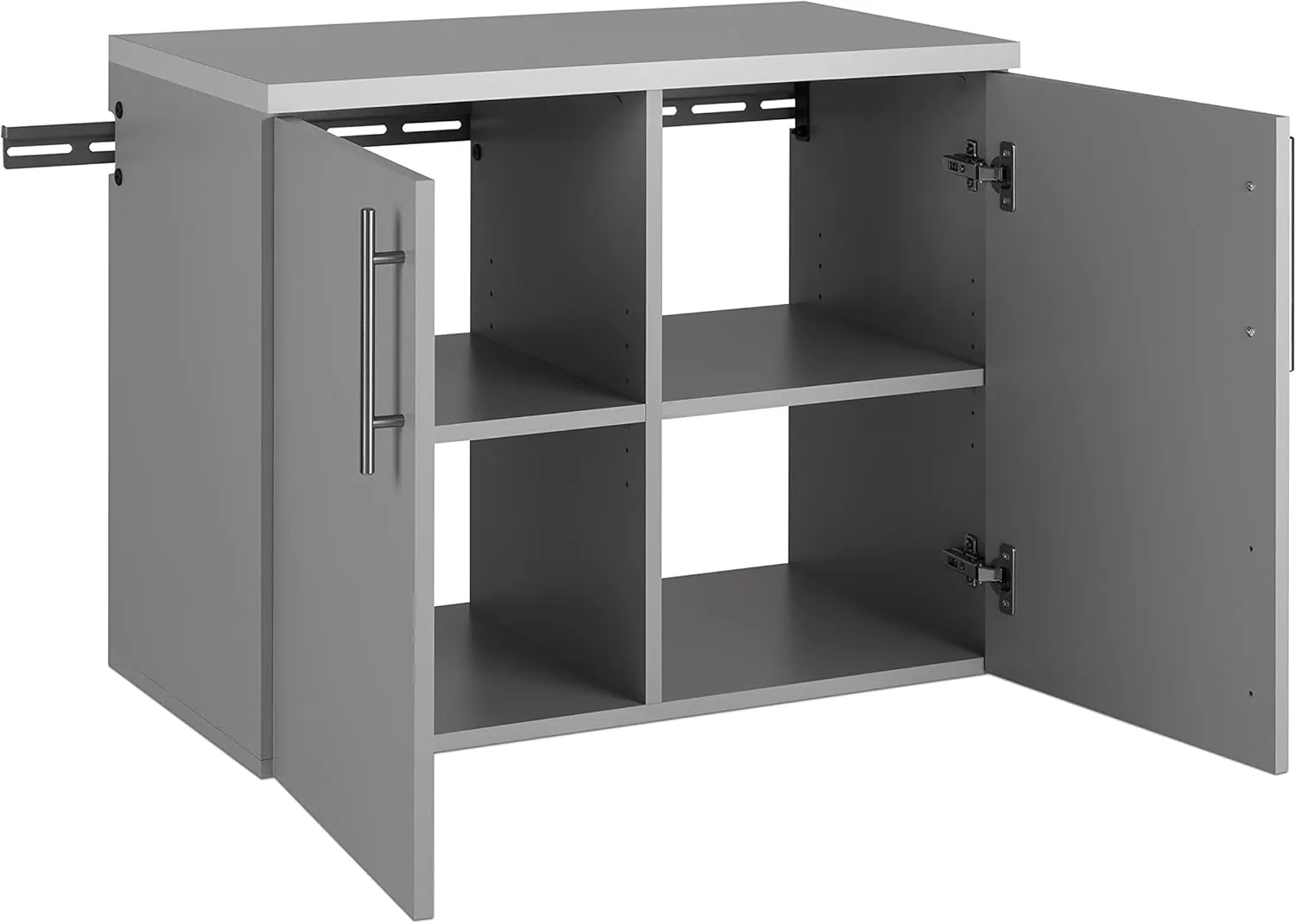 Prepac HangUps 2-Door Wall Mounted Garage Base Storage Cabinet, Work Table Storage Organizer Cabinet, 30" W x 24" H x 16" D, Light Gray